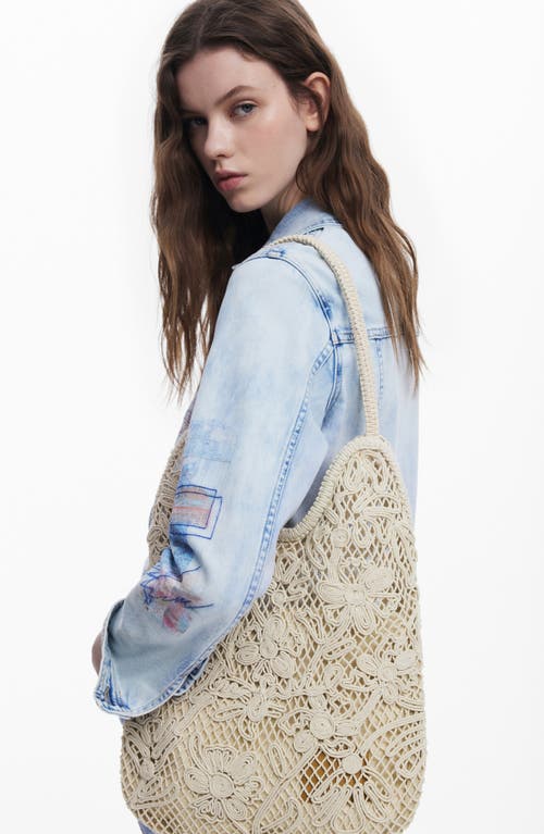 Desigual Medium Crochet & Soutache Shoulder Bag In Light Beige