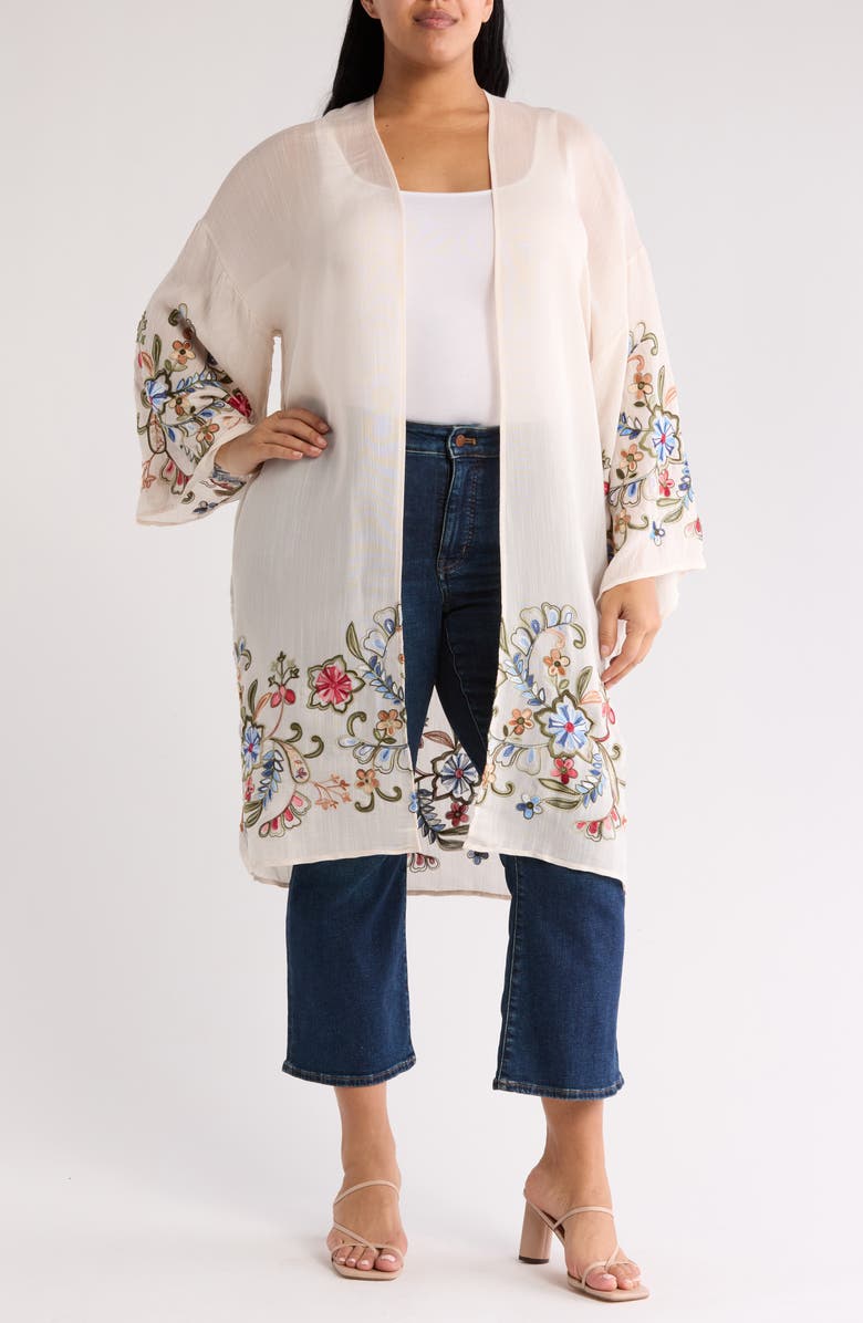 Forgotten Grace Flower Embroidered Long Sleeve Duster, Main, color,