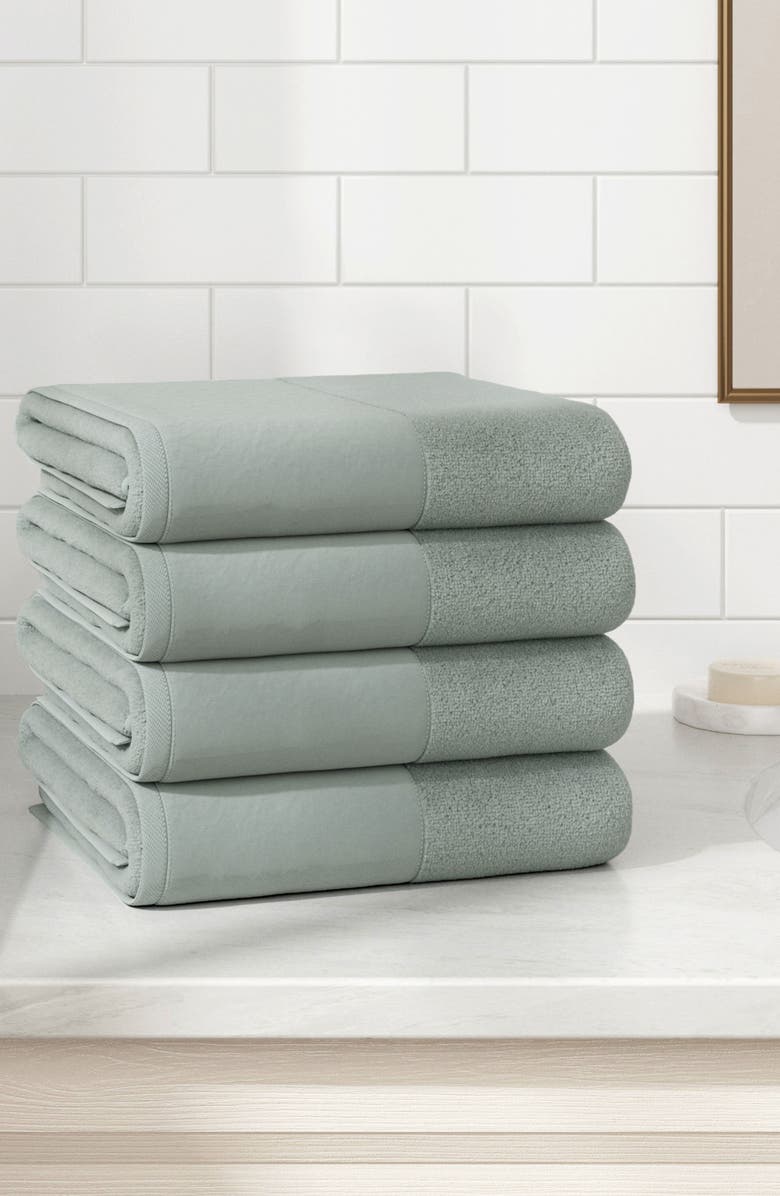 Woven & Weft Border 4-Pack Cotton Bath Towels, Alternate, color, Green