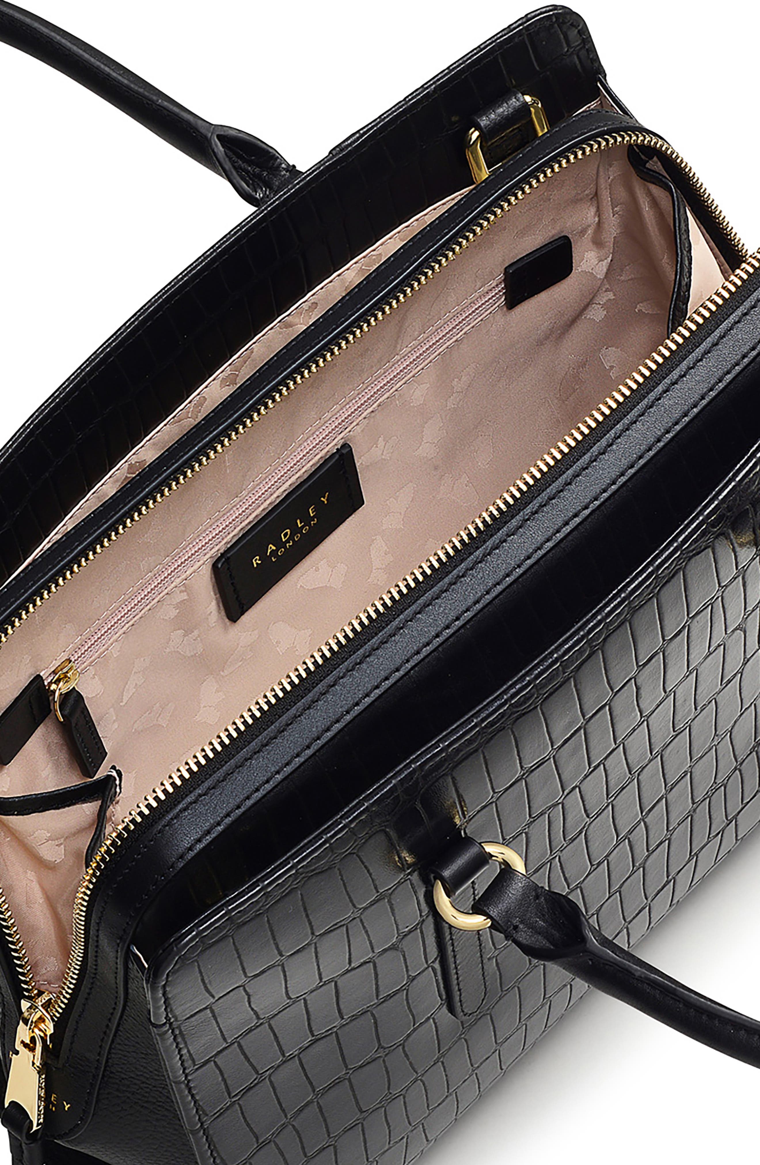 Radley Angel Lane Croc Embossed Leather Satchel, Alternate, color, Black