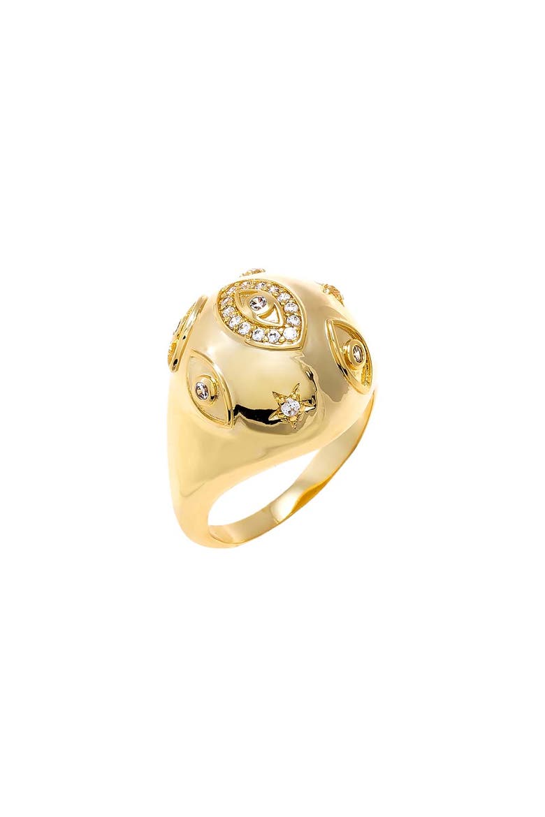 CZ Multi Evil Eye Signet Pinky Ring, Main, color, Gold