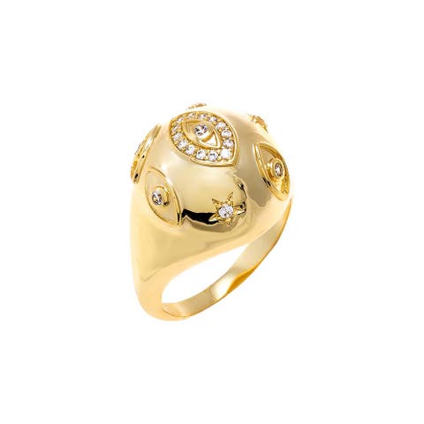 CZ Multi Evil Eye Signet Pinky Ring