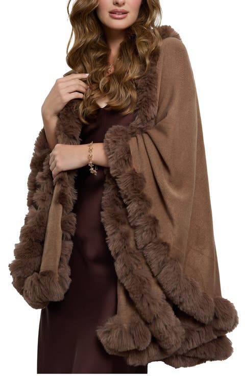 Faux Fur Trim Cape
