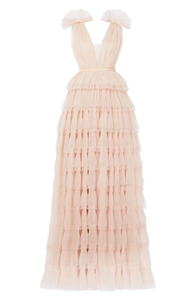 Sabrina Plunge Neck Tiered Tulle Gown