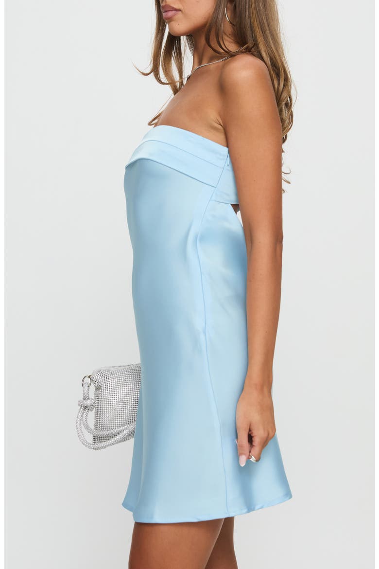 Phillipa Foldover Strapless Satin Minidress, Alternate, color, LIGHT BLUE