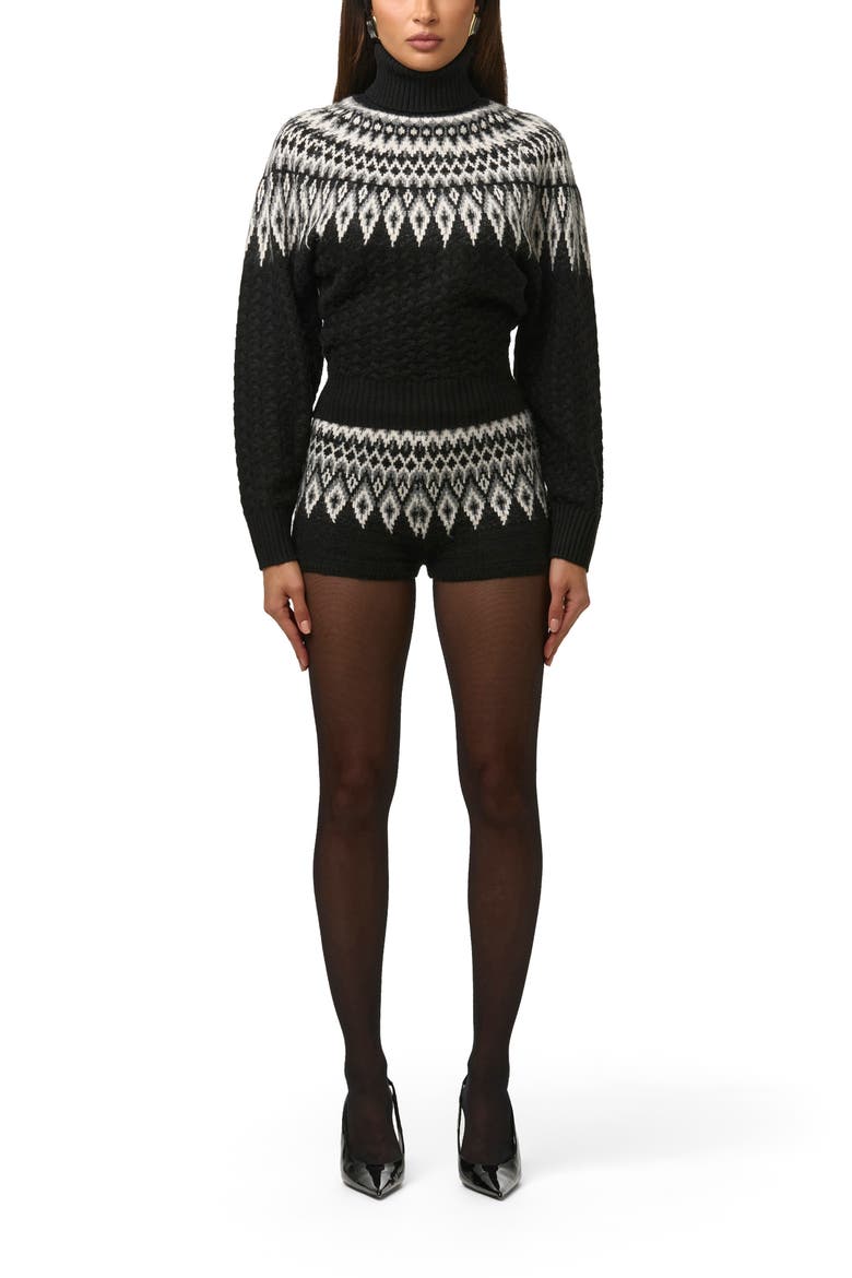 Fair Isle Turtleneck Sweater, Alternate, color, BLACK