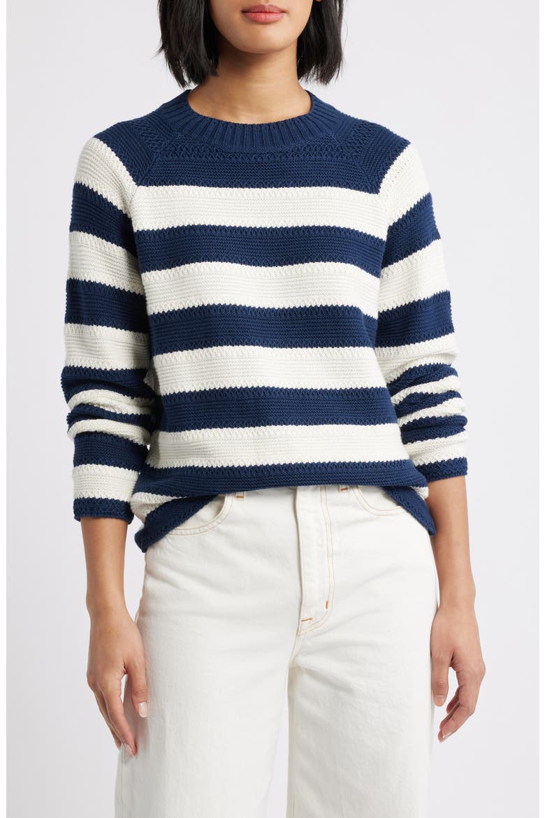 Stripe Lightweight Mix Stitch Sweater, Main, color, NAVY STILL- IVORY STRIPE