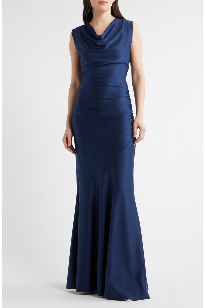 Eunia Ruched Sleeveless Gown, Main, color, MIDNIGHT