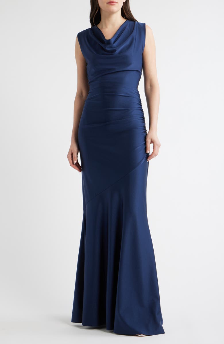 Chiara Boni La Petite Robe Eunia Ruched Sleeveless Gown, Main, color, Midnight
