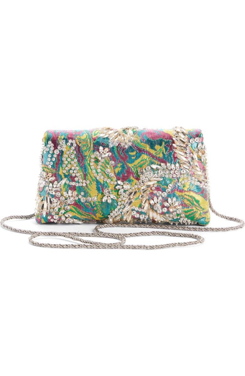 Dries Van Noten Crystal Embellished Lamé Floral Jacquard Clutch, Alternate, color, 207 Lemon
