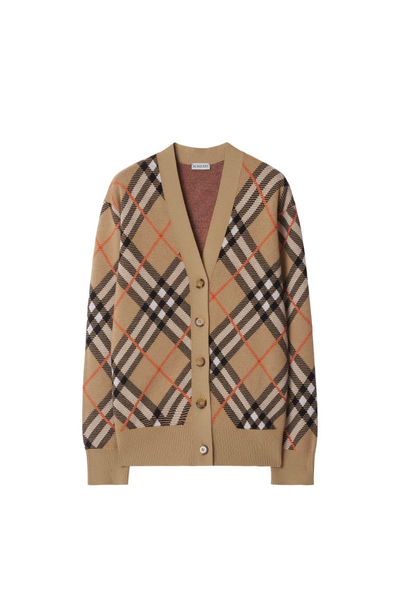 Burberry Check Wool Mohair Blend Cardigan, Alternate, color, Sand