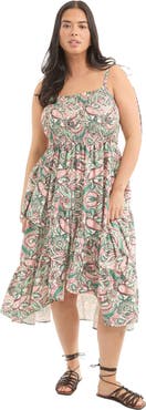 June + Vie Tiered Smocked Midi Dress