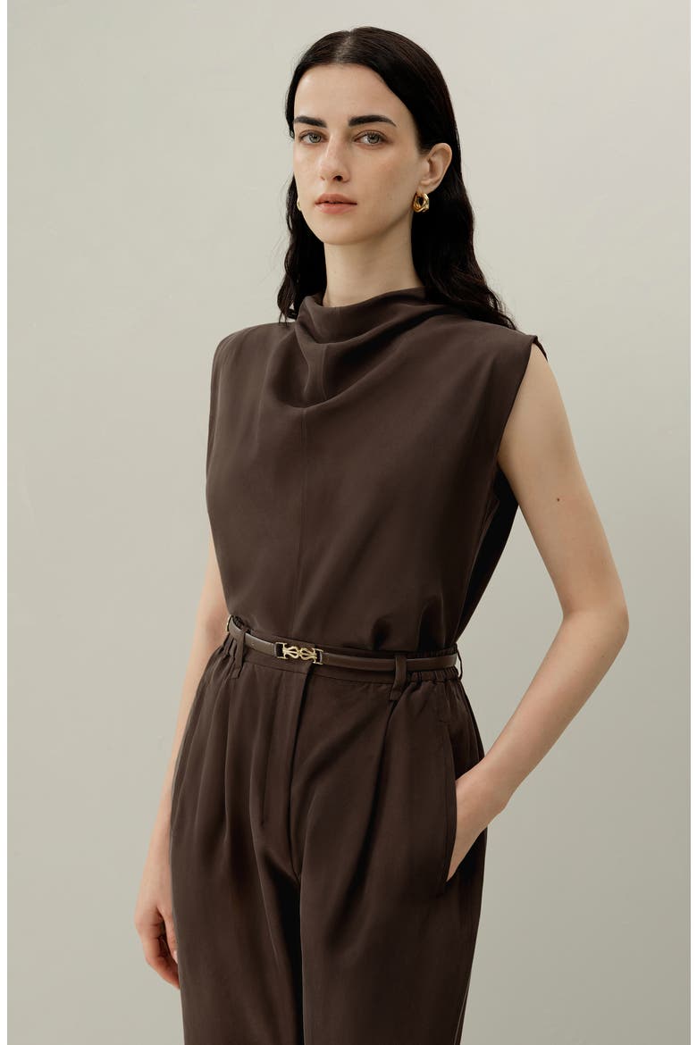 Women's Silk Habotai Sleeveless Top, Alternate, color, Toffee