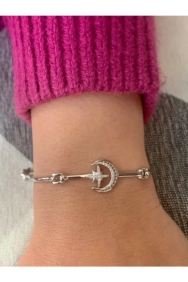 Nighttime Lovers Crescent Sterling Silver Diamond Bangle, Alternate, color, Silver