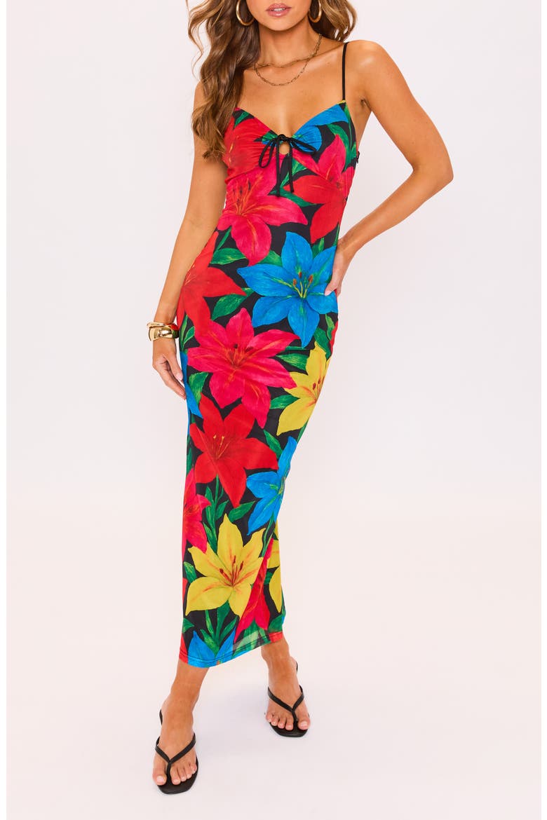 Radiant Floral Body-Con Midi Dress, Main, color, RED/ BLUE/ BLACK MULTI