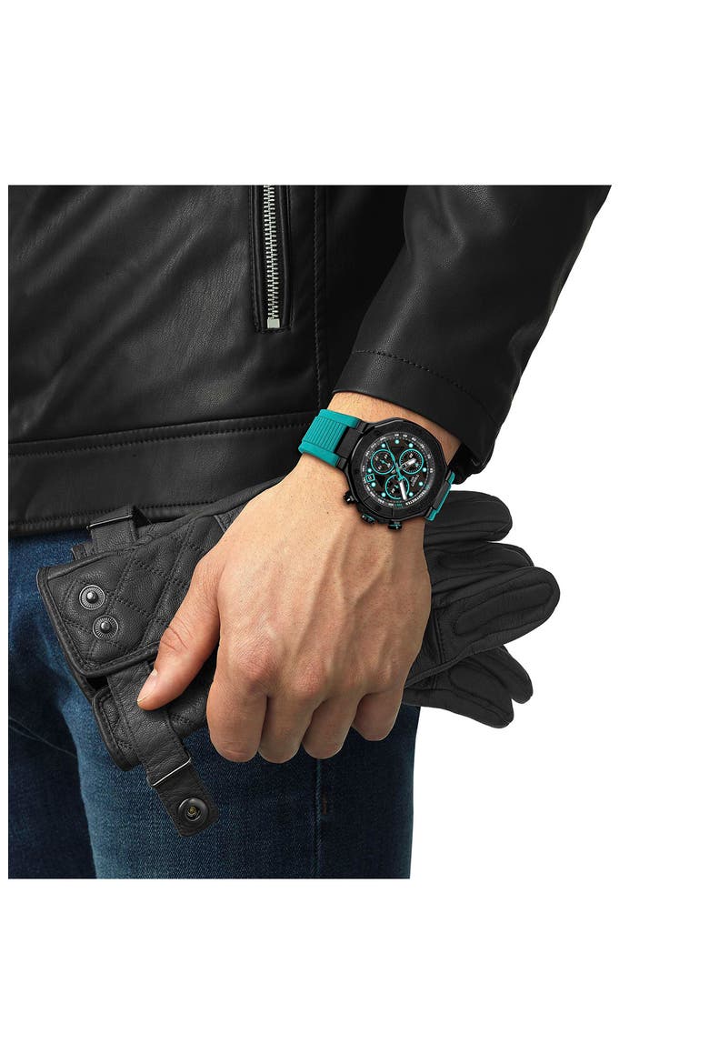 T-Race Chronograph Silicone Strap Watch, 45mm, Alternate, color, BLACK