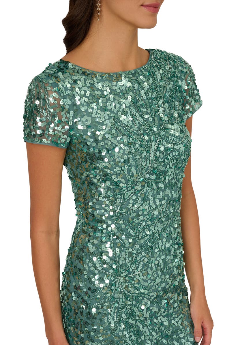 Adrianna Papell Sequin Mesh Column Gown, Alternate, color, Green Slate