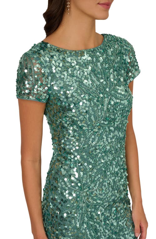 Adrianna Papell Sequin Mesh Column Gown In Green Slate