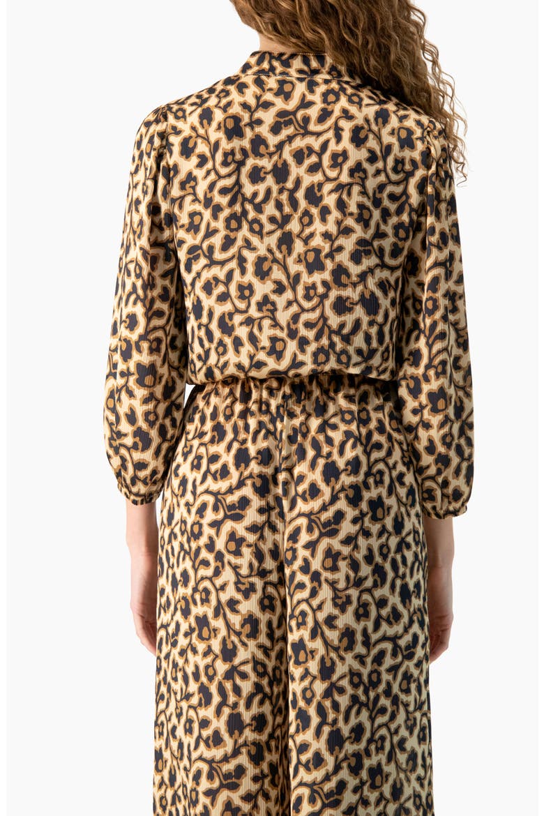 Cropped Animal-Print Lace-Up Blouse, Alternate, color, Light Brown