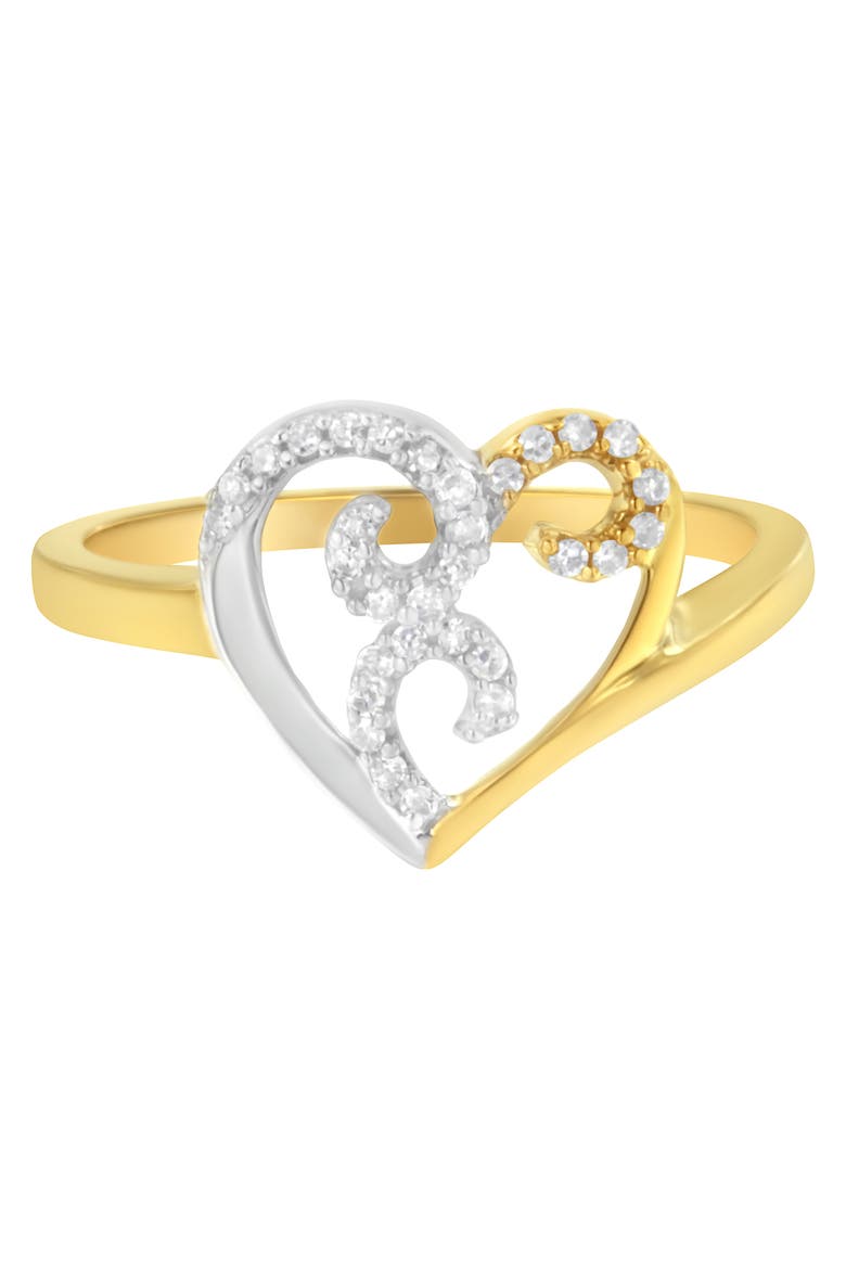 10K Two-Toned Gold 1/6 Cttw Diamond Heart Shape Cluster Ring, Main, color, Yellow Gold