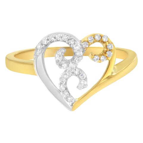 10K Two-Toned Gold 1/6 Cttw Diamond Heart Shape Cluster Ring
