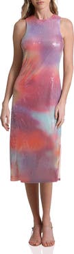 Avec Les Filles Tie Dye Sequin Cutout Cocktail Midi Dress