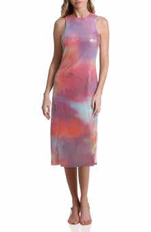 Avec Les Filles Tie Dye Sequin Cutout Cocktail Midi Dress