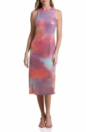 Avec Les Filles Tie Dye Sequin Cutout Cocktail Midi Dress