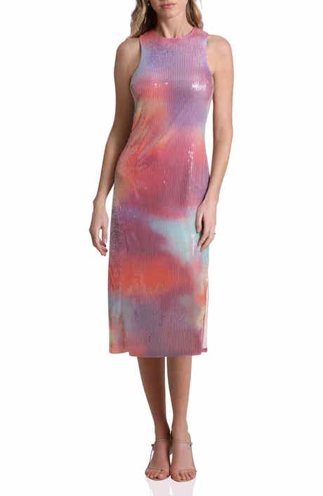 Avec Les Filles Tie Dye Sequin Cutout Cocktail Midi Dress