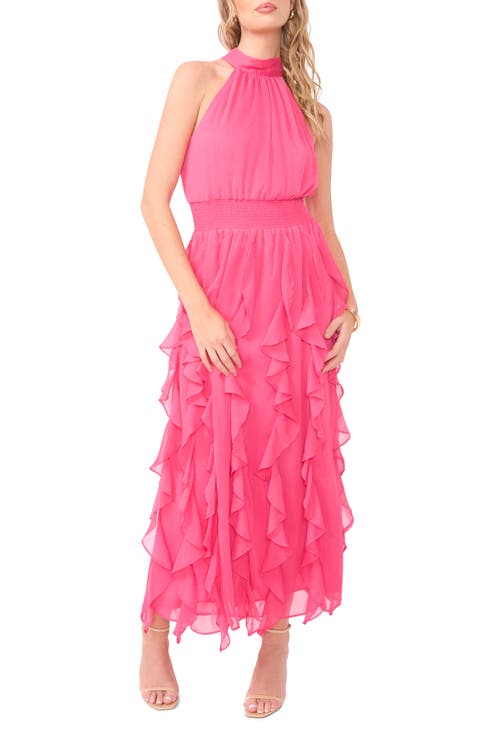 Cascasding Ruffle Sleeveless Maxi Dres