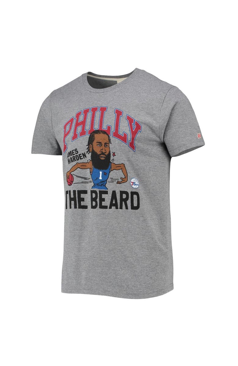 Homage Men's Homage James Harden Heathered Gray Philadelphia 76ers Caricature Tri-Blend T-Shirt, Alternate, color,
