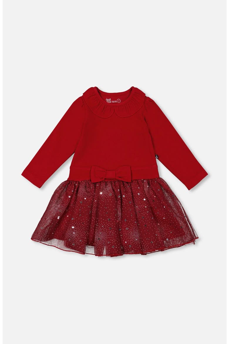 Bi-Material Dress with Glittering Skirt, Main, color, Red