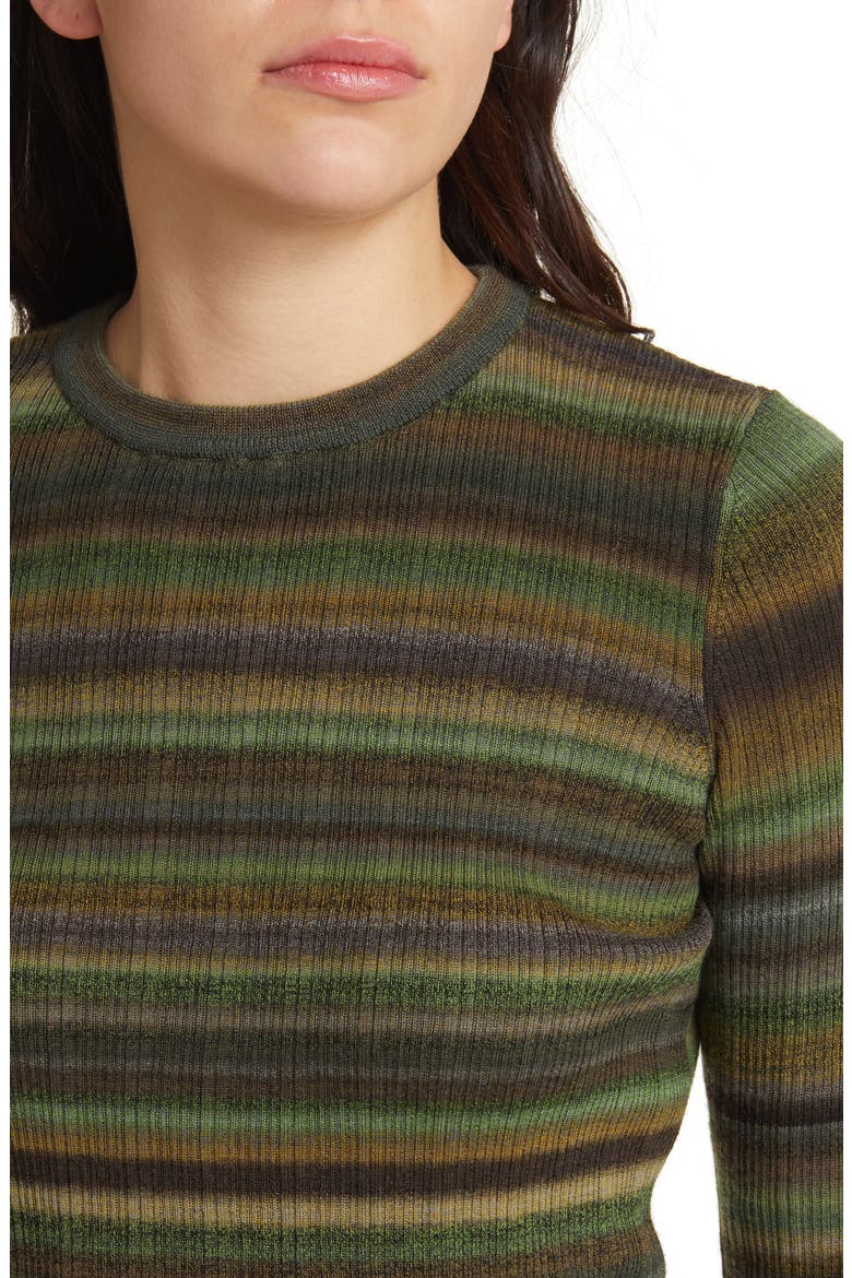 Space Dye Stripe Rib Wool Sweater, Alternate, color, GREEN SPACE DYE