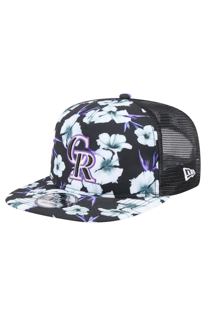 New Era Men's New Era Black Colorado Rockies Adventure Pattern Golfer Trucker Snapback Hat, Main, color, 