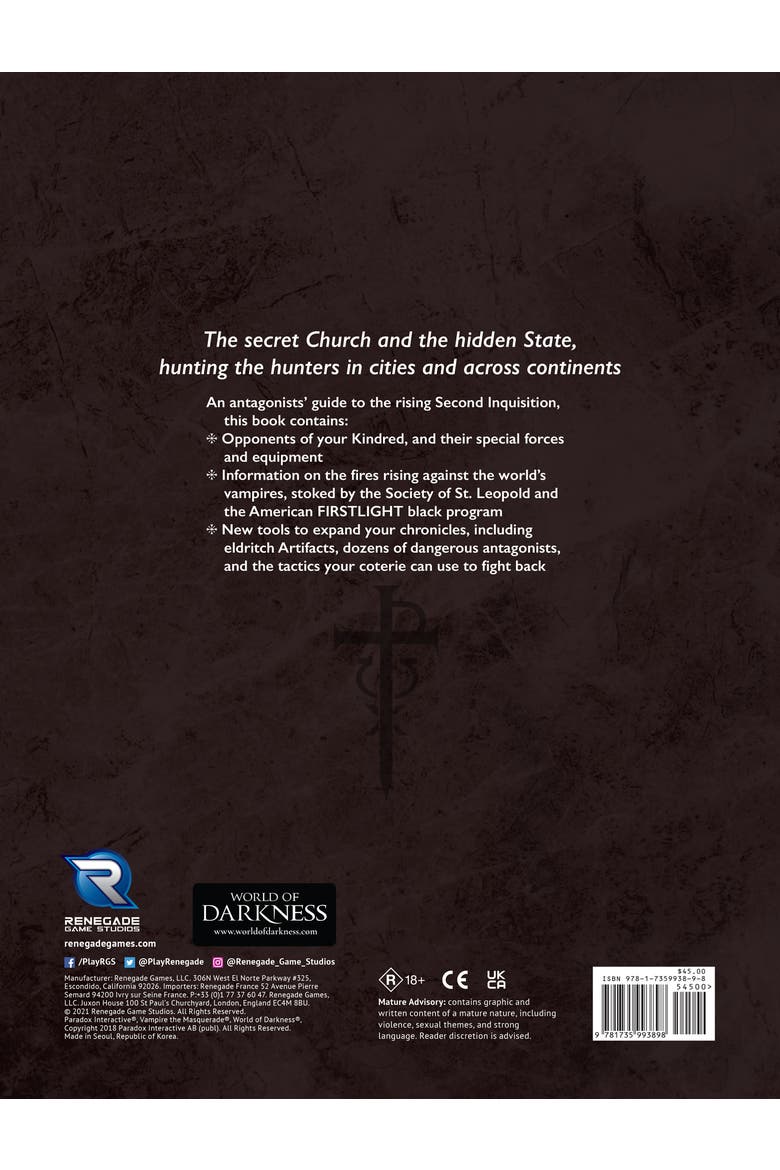 Vampire The Masquerade 5th Edition Roleplaying Game Second Inquisition, Alternate, color, Multicolored