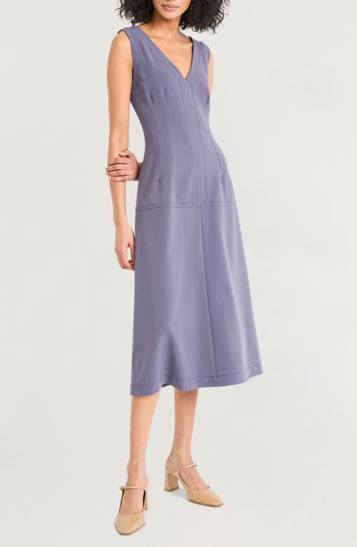 Luxely Seamed Drop Waist Midi Dress In Blue