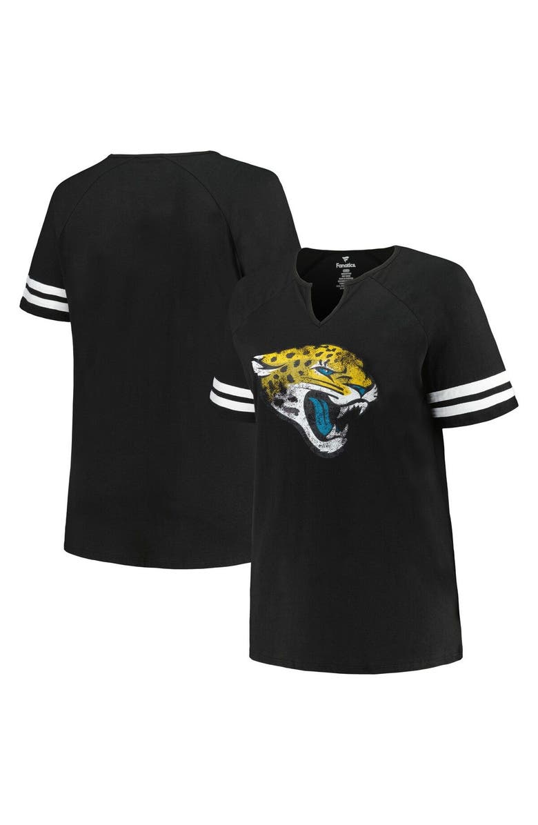 FANATICS Women's Fanatics Branded Black Jacksonville Jaguars Plus Size Logo Notch Neck Raglan Sleeve T-Shirt, Main, color, 