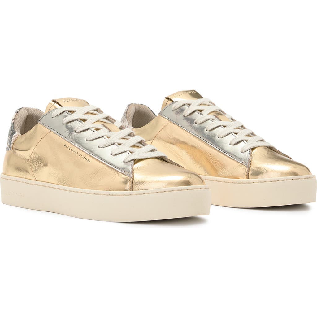 Allsaints Womens Shana Metallic Leather Low-top Trainers In Gold/silver