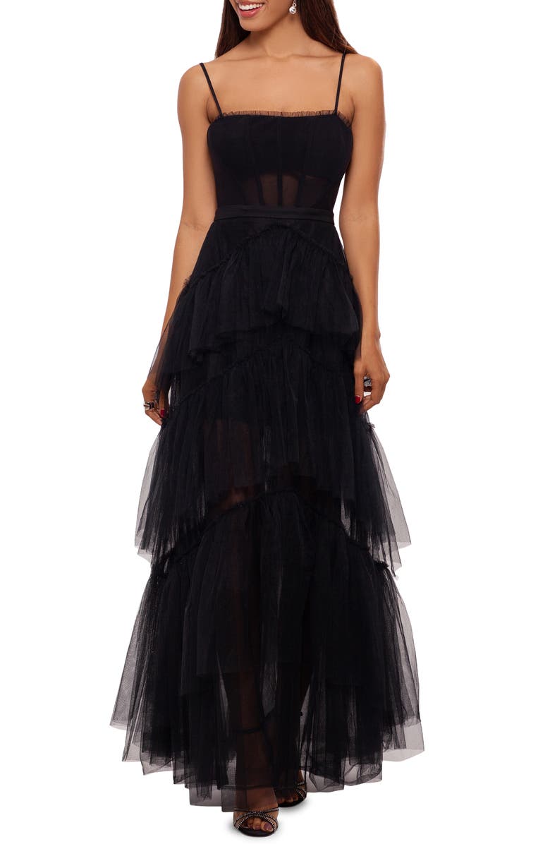 Betsy & Adam Tiered Tulle Ruffle Gown, Main, color, 