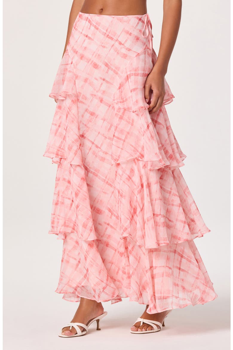 Maia Plaid Ruffle Tiered Maxi Skirt, Main, color, PINK PLAID