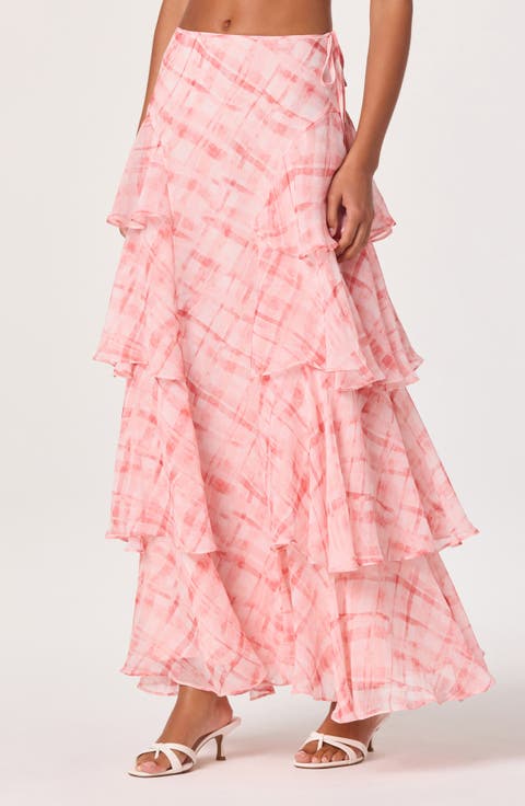 Maia Plaid Ruffle Tiered Maxi Skirt