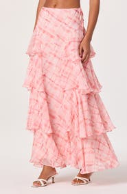 ASTR the Label Maia Plaid Ruffle Tiered Maxi Skirt