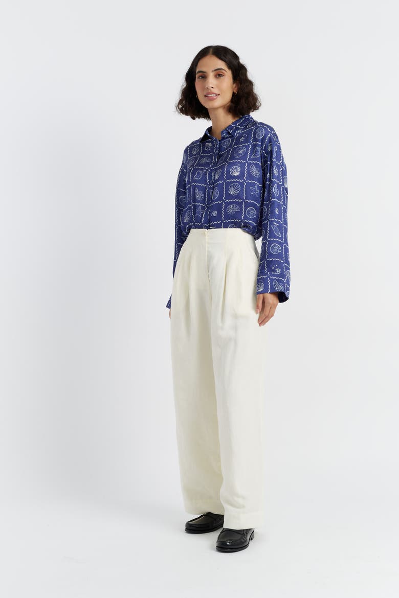 Linen Blend Wide Leg Trousers, Alternate, color, Cream