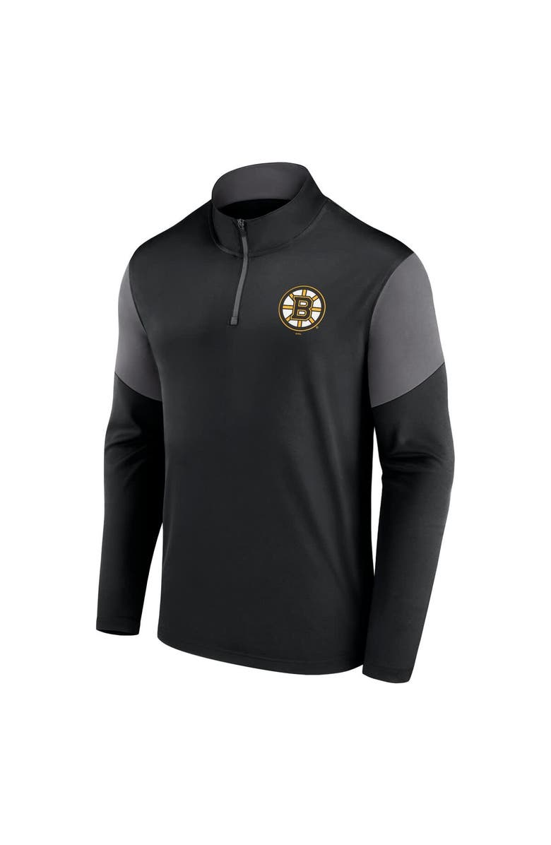 FANATICS Men's Fanatics Black Boston Bruins Logo Quarter-Zip Top, Alternate, color,