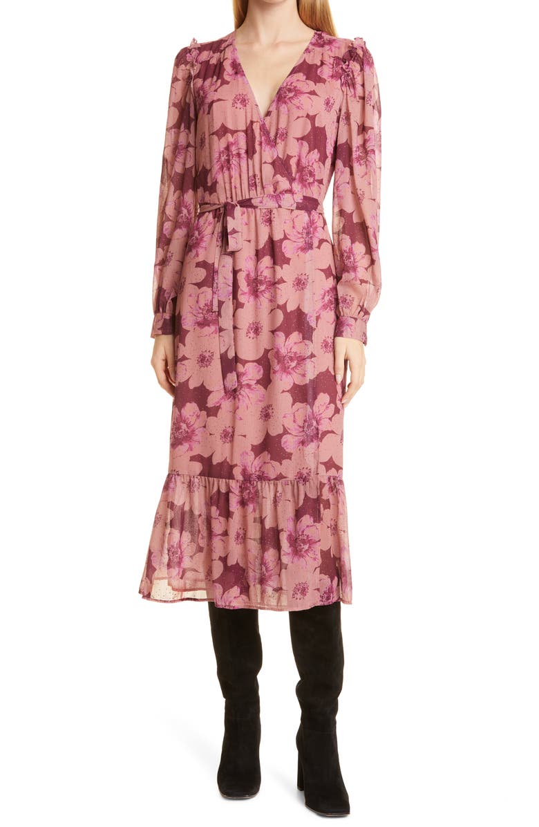 PAIGE Aloe Long Sleeve Midi Wrap Dress, Main, color, 