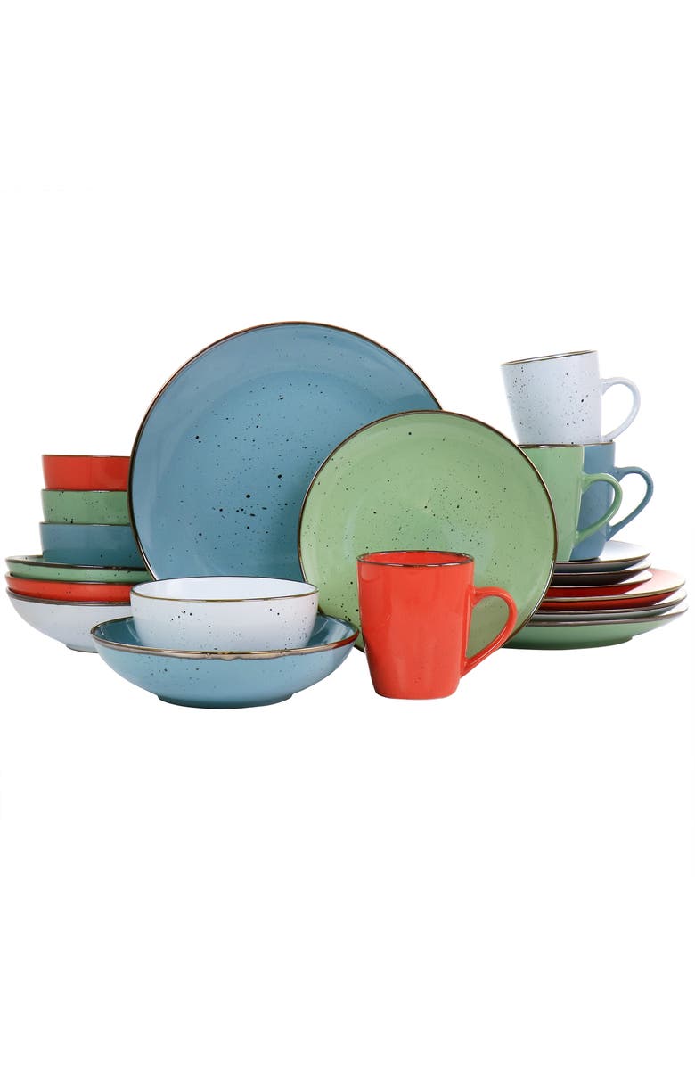 Elama Evelyn 20 Piece Mix and Match Round Stoneware Dinnerware Set, Main, color, White