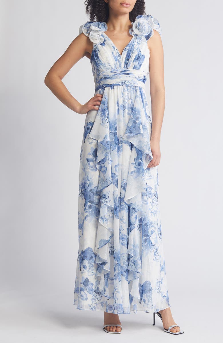 Eliza J Floral Ruffle Strap Gown, Main, color, 