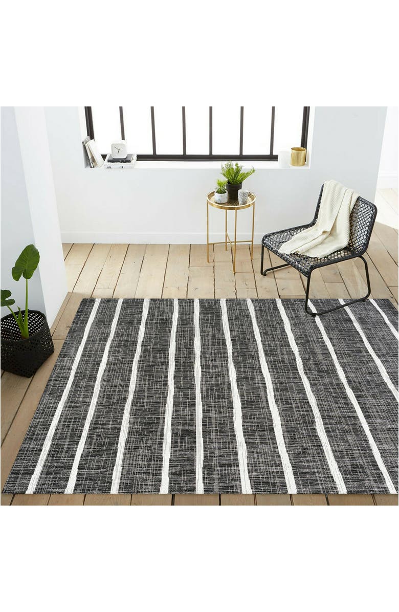 JONATHAN Y Colonia Berber Stripe Indoor/Outdoor Area Rug, Alternate, color, Black/Ivory