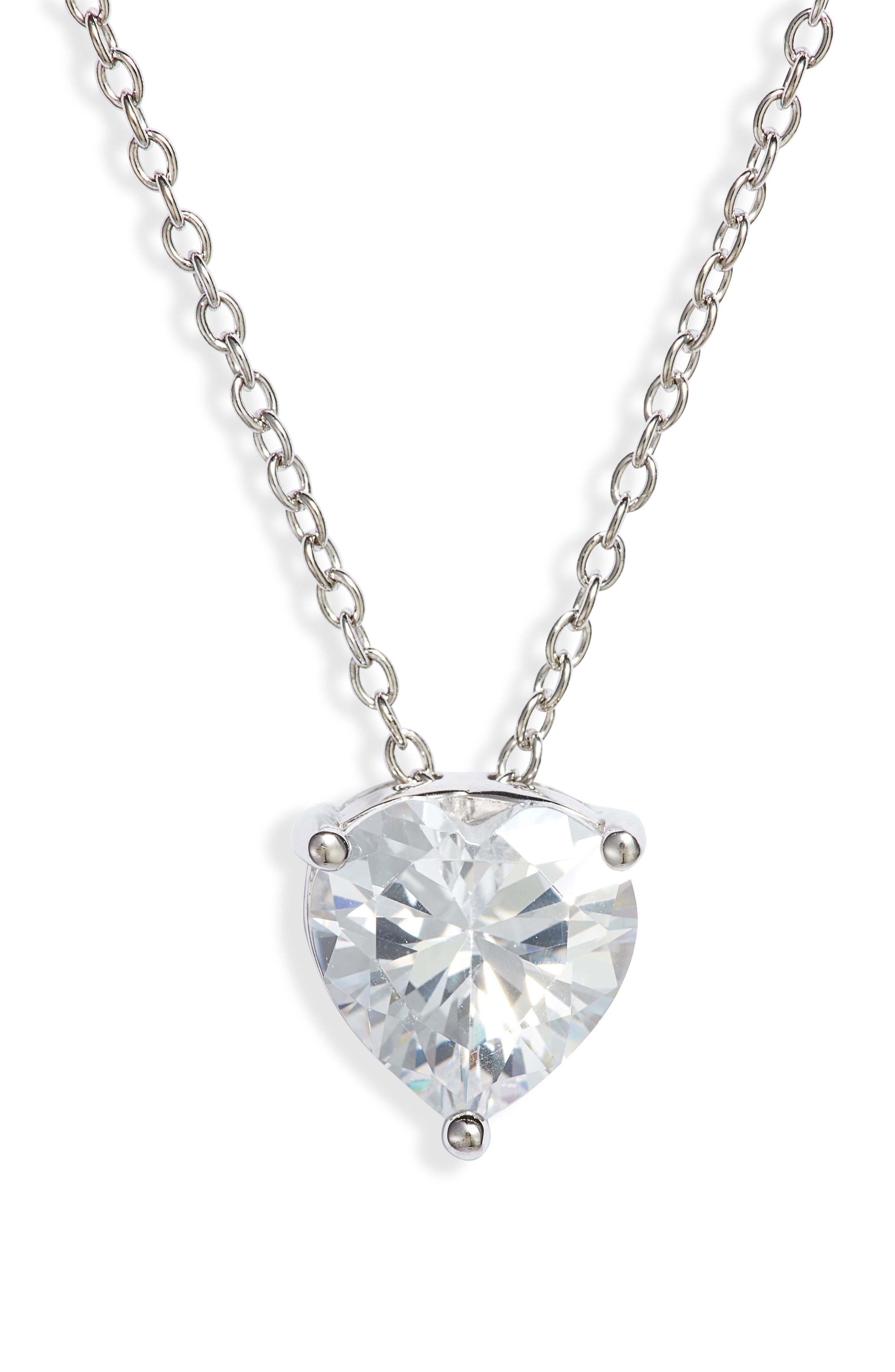 Nordstrom 2ct tw Sterling Silver Cubic Zirconia Heart Pendant Necklace