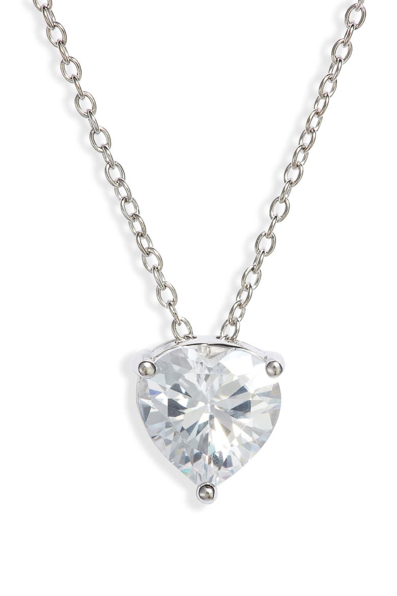2ct tw Sterling Silver Cubic Zirconia Heart Pendant Necklace, Main, color, CLEAR- SILVER
